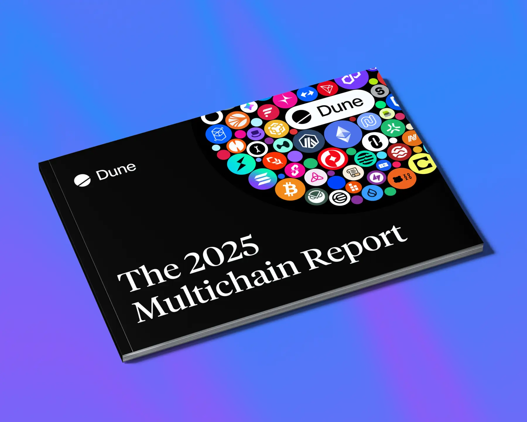 The 2025 Multichain Report cover showing blockchain activity and network growth visualization
